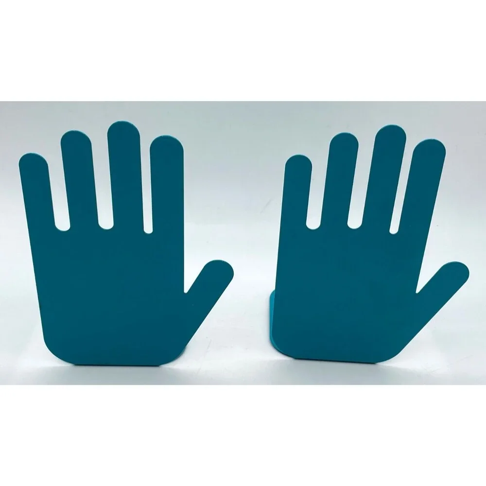 Jonathan Adler Hand Bookends Teal Blue Metal Sculptural Modern Retired Pair